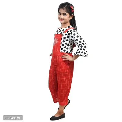 Fariha Fashions Girls Cotton Blend Knee Length Printed Dungaree Dress with Tophellip;hellip; (26, Red)-thumb3