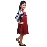 Fariha Fashions Girls Cotton Blend Knee Length Striped Women's Dungaree Dress with Top-thumb4