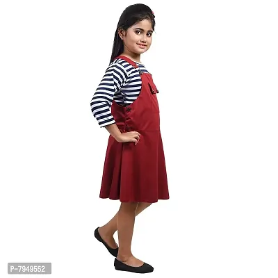Fariha Fashions Girls Cotton Blend Knee Length Striped Women's Dungaree Dress with Top-thumb5