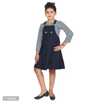 Fariha Fashions Girls Cotton Blend Knee Length Striped Women's Dungaree Dress with Top