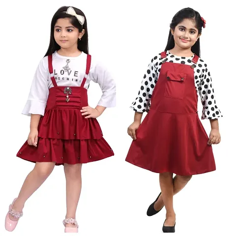 Fariha Fashions Girls Dungaree Dress With Knee Length Frock (PACK OF 2)