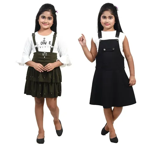 Fariha Fashions Girls Dungaree Dress Pack Of 2