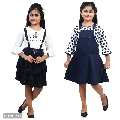 Buy Girls Dungaree Dress With Knee Length Frock (PACK OF 2) Online