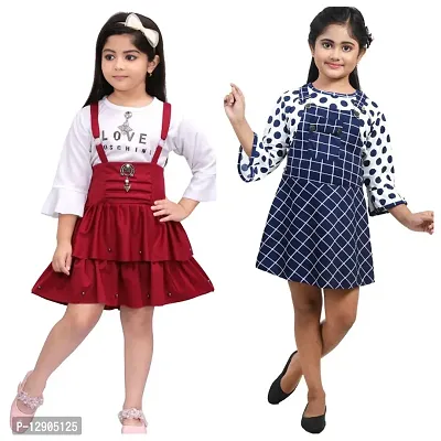 Fariha Fashions Girls Dungaree Dress With Knee Length Frock (PACK OF 2)