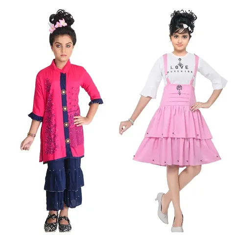 Fariha Fashions Girls Combo Dress Kurti Palazzo And Dungaree