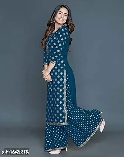 Jitarwal Women's Rayon Kurti With Sharara Set/Ethnic Set (Blue_M)-thumb4