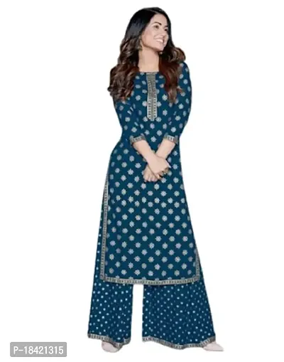 Jitarwal Women's Rayon Kurti With Sharara Set/Ethnic Set (Blue_M)