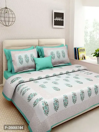 Comfortable Cotton Queen Bedsheet with Two Pillow Covers-thumb0