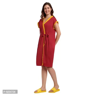 DREAMWEAVERS Satin Women Japanese Makeup Gown for Salon and Kimono Ladies Nightwear (Free Size, Red)-thumb2