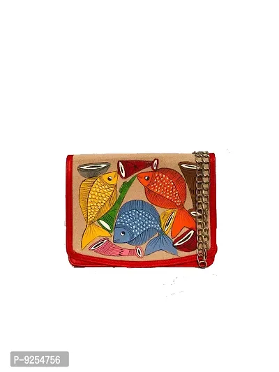 Love leather Women's Hand Painted Evening Bag With String I Hand Made Bag I Fish Art-thumb0