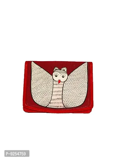 Loveleather Women's Hand Painted Leather  Canvas Red Owl Evening Bag I Hand Made I Owl Art