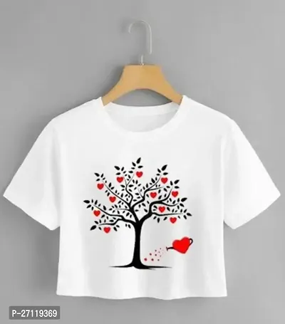 Girls Round Neck Half Sleeves Sublimation Printed Solid White Color Cotton Fabric Crop Top-thumb0