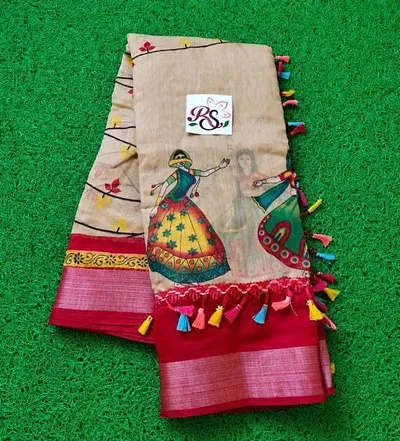 Linen Jute Silk Tassel Work Sarees