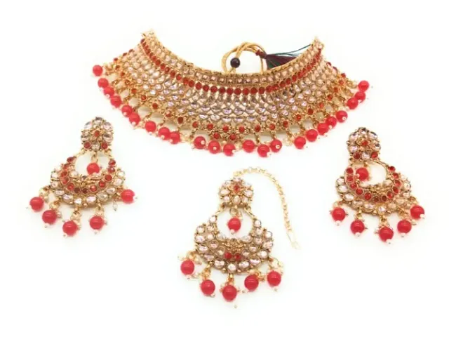 Trendy Alloy Choker with Earring and Mangtika for Women