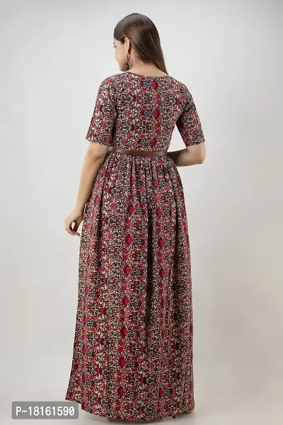 Mahera Women's Traditional Ethnic Long Gown Western Dress|Stylish Latest Dresses|Long Kurtis|Gown|Kurtis|Maxi Dress| (L, Flower-Multi-1)-thumb2