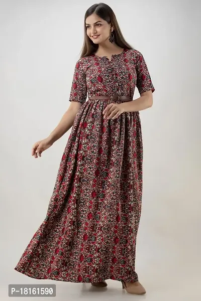 Mahera Women's Traditional Ethnic Long Gown Western Dress|Stylish Latest Dresses|Long Kurtis|Gown|Kurtis|Maxi Dress| (L, Flower-Multi-1)-thumb5