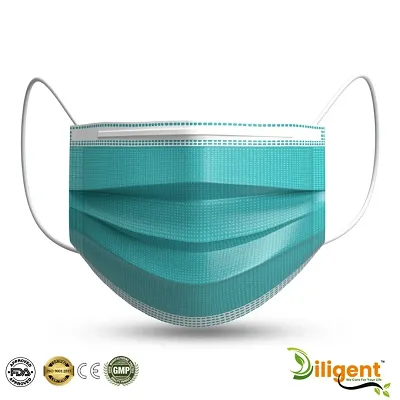 DILIGENT WE CARE FOR YOUR LIFE GREEN 100 PCS 3PLY SURGICAL MASK FOR UNISEX