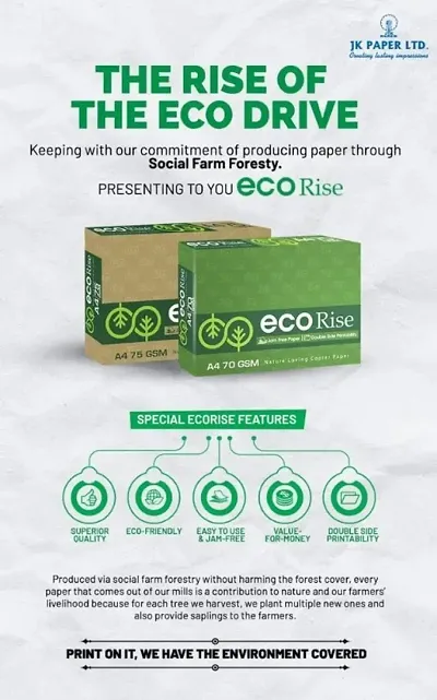 Eco Rise Printing Copy A4 Size JK Paper ECO TREE FRIENDLY, 70 GSM, 500 SHEETS