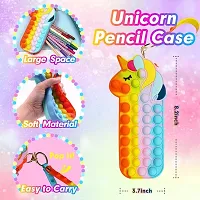 Unicorn Shaped Colorful Pop it Pouch Cum Key Chain Fidget Toy for Girls Makeup Cosmetic Bag, Stationery Pouch for School College Office Pencil Case-thumb1