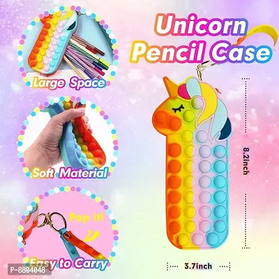 Unicorn Shaped Colorful Pop it Pouch Cum Key Chain Fidget Toy for Girls Makeup Cosmetic Bag, Stationery Pouch for School College Office Pencil Case-thumb2