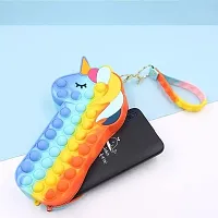 Unicorn Shaped Colorful Pop it Pouch Cum Key Chain Fidget Toy for Girls Makeup Cosmetic Bag, Stationery Pouch for School College Office Pencil Case-thumb3