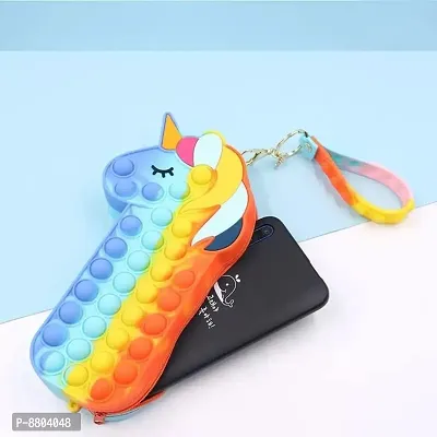 Unicorn Shaped Colorful Pop it Pouch Cum Key Chain Fidget Toy for Girls Makeup Cosmetic Bag, Stationery Pouch for School College Office Pencil Case-thumb4