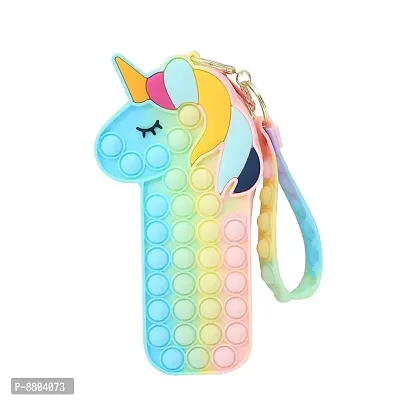 Unicorn Shaped Colorful Pop it Pouch Cum Key Chain Fidget Toy for Girls Makeup Cosmetic Bag, Stationery Pouch for School College Office Pencil Case