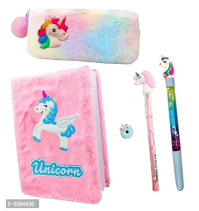 Unicorn Learning Collection-5pcs Diary/Pouch/Gel Pen/Pencil/Eraser for Kids