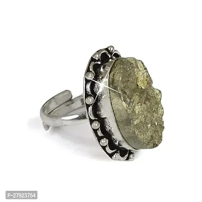 VIBESLE Natural, Pyrite Rough Ring, Pyrite Gemstone Ring, Pyrite Adjustable Ring, Pyrite Stone Ring, Pyrite Crystal Ring, Oval Shape-thumb0