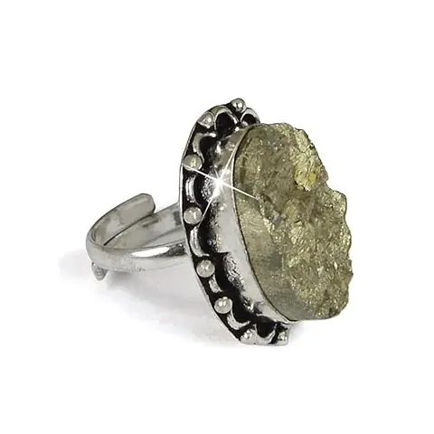 VIBESLE Natural, Pyrite Rough Ring, Pyrite Gemstone Ring, Pyrite Adjustable Ring, Pyrite Stone Ring, Pyrite Crystal Ring, Oval Shape