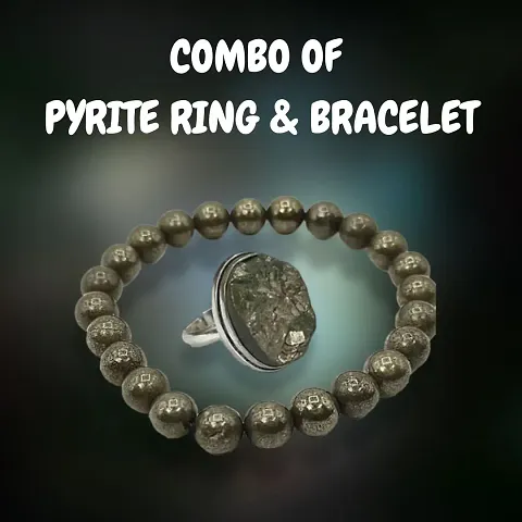 VIBESLE Pyrite Bracelet With Lab Test Certificate and Pyrite Stone Ring - Certified Piride - Pirate Crystal Ring for Money, Abundance, Wealth, Success and Prosperity For Men W