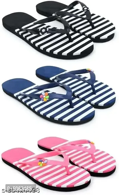 Women's Multicoloured Synthetic Striped Slippers-thumb0