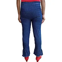 Girls Regular Fit Blue Ruffle Desing Pearl Jogger Jeans-thumb1