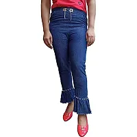 Girls Regular Fit Blue Ruffle Desing Pearl Jogger Jeans-thumb2