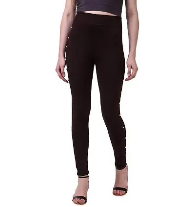 Oyshome Pearl Stretchable Cotton Blend Design Jegging for Girls / Women latest Design Black Jeans Leggings 28 to 32 Size
