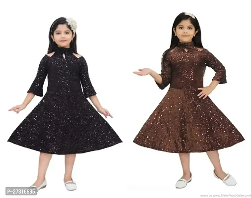 Stylish Multicoloured Georgette Frocks For Girl Pack Of 2-thumb0