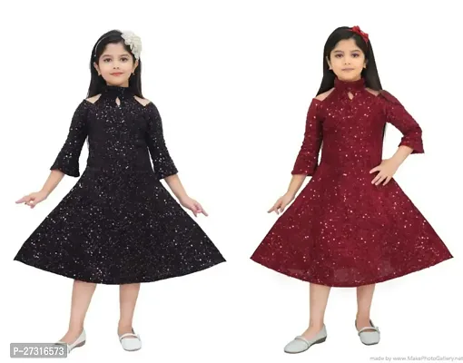 Stylish Multicoloured Georgette Frocks For Girl Pack Of 2-thumb0