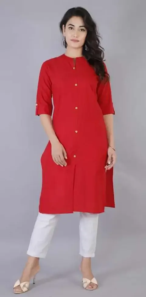 AK Fashion Latest Pure Solid Straight Kurti for All Occasions. Latest Summer Collections. (Medium, RED)