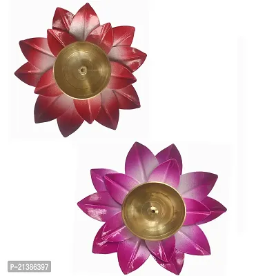 Aroomantrade; Brass Diya for Diwali puja/ Home Decoration/office decoration Pack of 2, Red  Purple