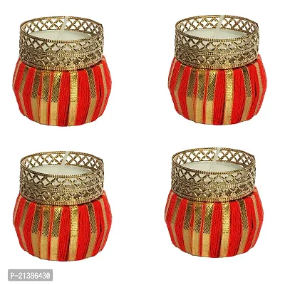 Aroomantrade; Handmade Tealights Candle Holder Diwali Decoration/ Home Decoration/ Festive Decoration Set of 4, Color-Red