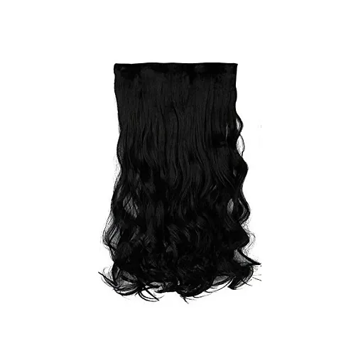 Clips Based Curly And Wavy Synthetic Fibre Hair Extension, Black, 26-Inch