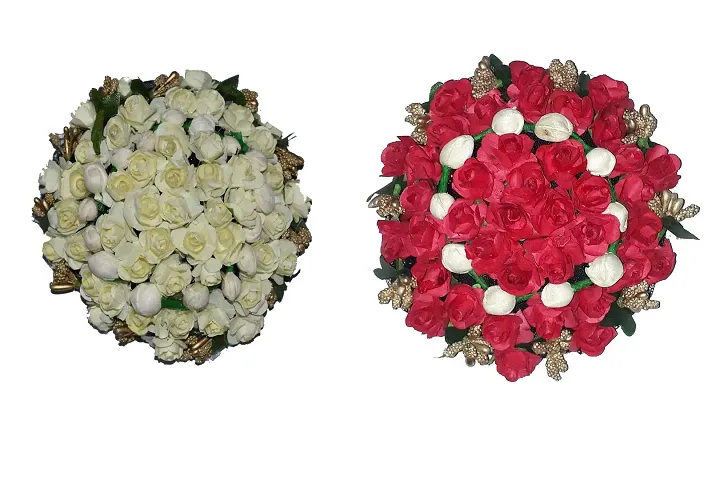 Artificial flower Bun Hair Gajra Bun Mogra Gajra Juda Maker Flower Gajra, and Color, Pack of 2