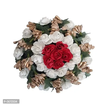 Stylish Full Juda Bun Hair Flower Gajra for Wedding and Parties Use for Women in Red  White Colour Pack of 1-thumb0