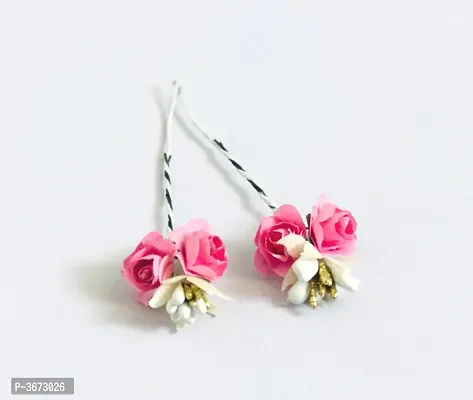 Artificial Flowers Hair Clips/Pins For Women's and Girls Hair Accessories, 2 Pcs (Pink)-thumb0