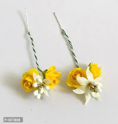 Artificial Flowers Hair Clips/Pins For Women's and Girls Hair Accessories, Pack-2 (Yellow)