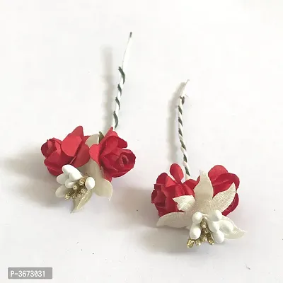 Artificial Flowers Hair Clips/Pins For Women's and Girls Hair Accessories, Pack-2 (Red)