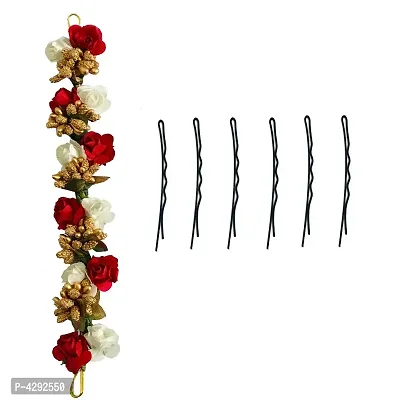 Multicoloured Flower Gajra With 06 Bob Pins Flower Gajra Hair Accessories For Women And Girls