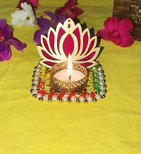 Aroomantrade; Handmade Louts Tealights Candle Holder Diwali Decoration/ Home Decoration/ Festive Decoration Set of 2, Color-Multi-thumb1