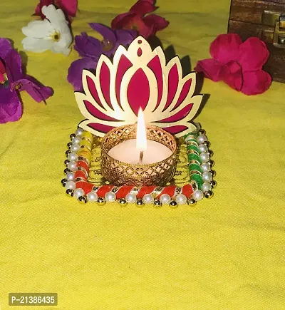 Aroomantrade; Handmade Louts Tealights Candle Holder Diwali Decoration/ Home Decoration/ Festive Decoration Set of 2, Color-Multi-thumb2