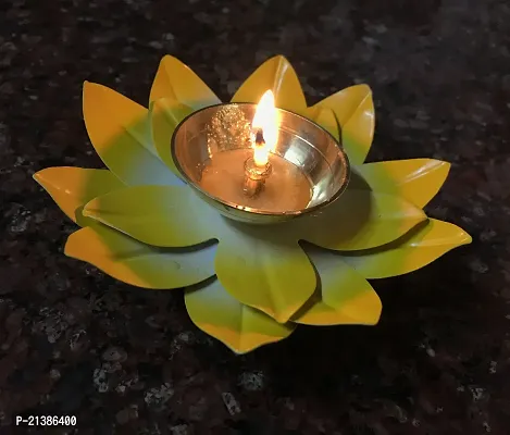 Aroomantrade; Brass Diya for Diwali puja/ Home Decoration/office decoration Pack of 3, Red  yellow-thumb3